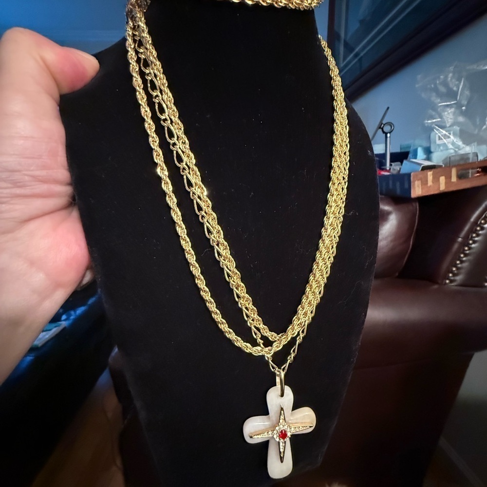 Camrose & Kross JBK Vintage Triple Strand Rope Necklace w/ Cross Pendant